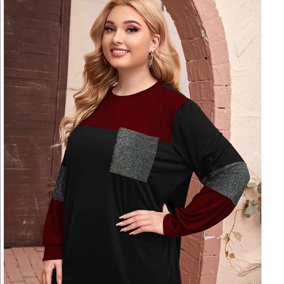 SHEIN Plus Spliced Glitter Pocket Color Block Tee - Picture 3 of 5